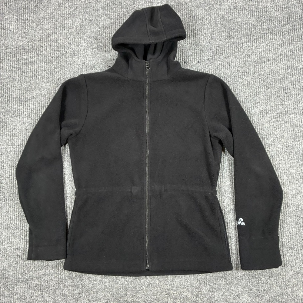 Vintage EMS Full Zip Fleece Hoodie Womens S Black Adjustable Waist Long Sleeve